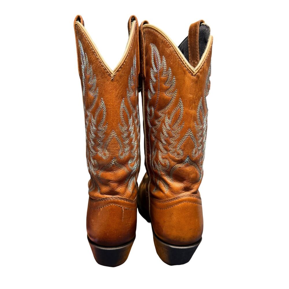 LAREDO Women's 8M Brown Leather Cowboy Pointed ToeBoots Turquoise Stitch Western - Picture 7 of 14